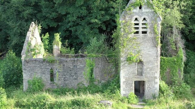 The creepy derelict shell of St. Mary's Church in Tintern, Wales