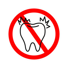 sore molar tooth icon with red prohibition symbol.