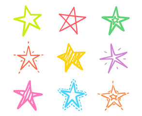 Fototapeta na wymiar Colorful star on isolated background. Abstract outlined stars on white. Freehand art