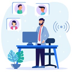 Illustration vector graphic cartoon character of Virtual team distance chat