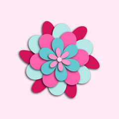 A flower in pink and blue tones. Paper cut style and minimalist concept.