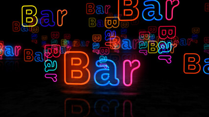 Bar neon light 3d illustration