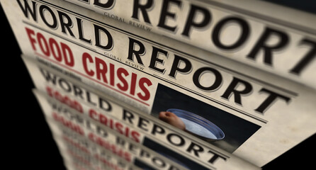 Food crisis news, famine and hunger disaster retro newspaper illustration