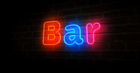 Bar neon light 3d illustration