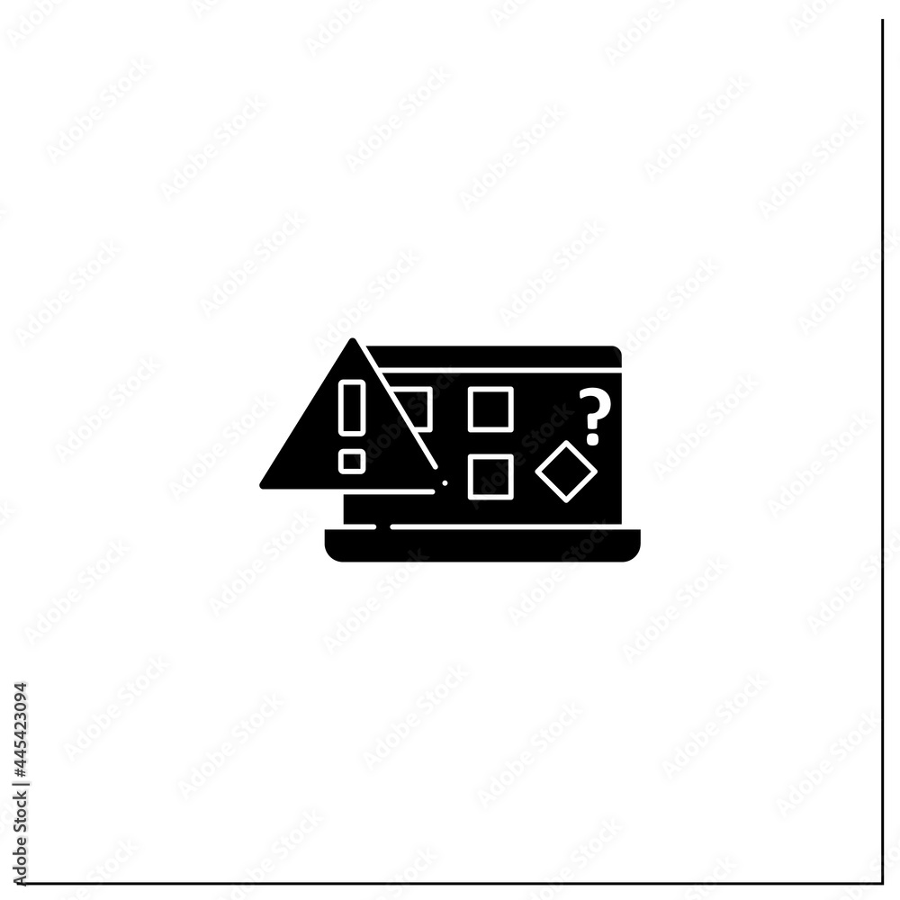 Poster computer notification glyph icon. unfamiliar icons displayed on desktop. incorrect signs. home scree