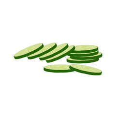 Slices of sliced fresh cucumber on a white background.