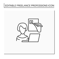 Blog writing line icon. Blogger. Write personal knowledge, thoughts on web pages, applications. Freelance professions concept. Isolated vector illustration. Editable stroke
