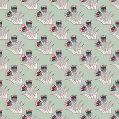 Pastel colors seamless pattern with doodle natural flowers bell print. Vintage style decorative ornament.