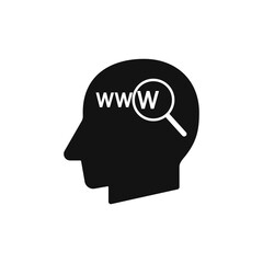 Human head with web search sign silhouette black vector illustration