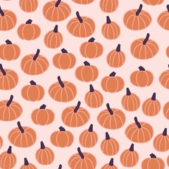 Autumn Orange and Purple Pumpkins Seamless Pattern Background