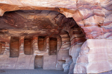 carved caves in Petra Jordan old nabatean town