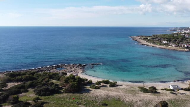 Panoramic view taken by Drone of the Coast in Marina di Pulsano, near Taranto, South of Italy, in a Sunny Day