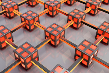 Three dimensional pattern of interconnected cubes forming computer network
