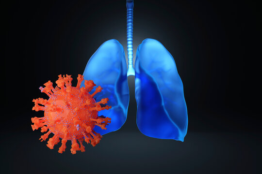 3D rendering COVID-19 virus infection and human lungs