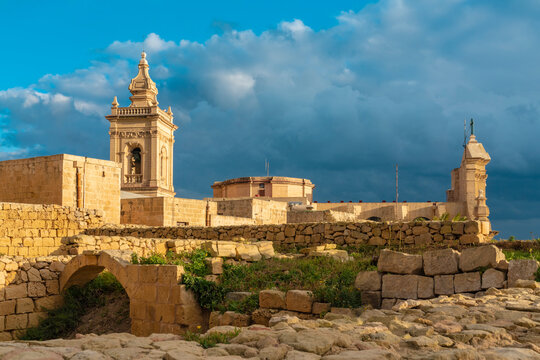 Cathedral Of The Assumption on sunny day at Gozo, Malta