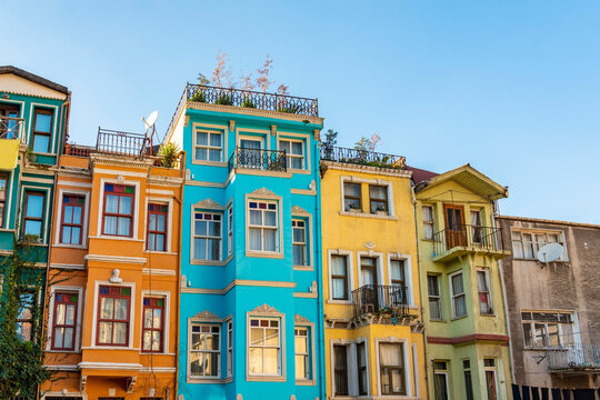 Turkey, Istanbul, Colorful townhouses in Balat neighborhood