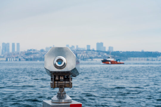 Turkey, Istanbul, Coastal telescope overlooking Bosphorus and Besiktas areas
