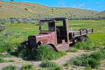 An old antique truck at Bannack, Montana, an abandoned restored mining town.