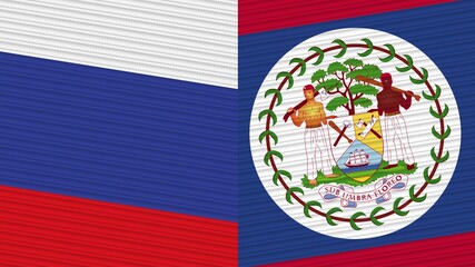Belize and Russia Two Half Flags Together Fabric Texture Illustration