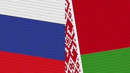 Belarus and Russia Two Half Flags Together Fabric Texture Illustration