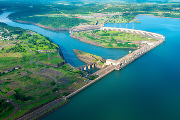 Aerial view of the Itaipu Hydroelectric Dam on the Parana River.
