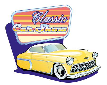 Shining old-fashioned American car from the 50s.
vector poster of classic automotive.