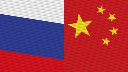 China and Russia Two Half Flags Together Fabric Texture Illustration