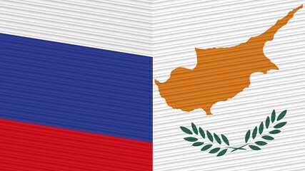 Cyprus and Russia Two Half Flags Together Fabric Texture Illustration