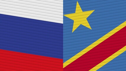 Democratic Republic of the Congo and Russia Two Half Flags Together Fabric Texture Illustration