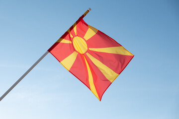 North Macedonian flag waving in wind.