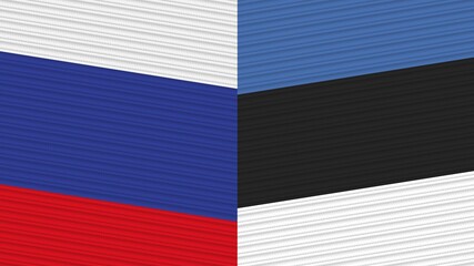 Estonia and Russia Two Half Flags Together Fabric Texture Illustration