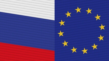 European Union and Russia Two Half Flags Together Fabric Texture Illustration