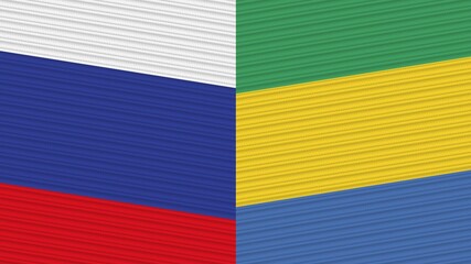 Gabon and Russia Two Half Flags Together Fabric Texture Illustration
