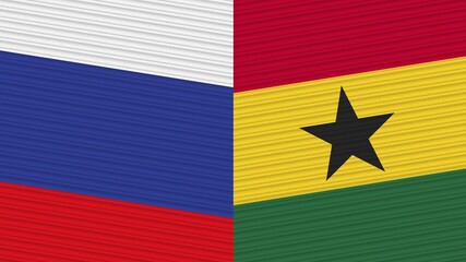 Ghana and Russia Two Half Flags Together Fabric Texture Illustration