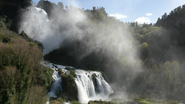 Aerial drone footage view of Cascate delle Marmore/Waterfall of Marmores , Natural Park in Terni Umbria in Italy // no video editing
