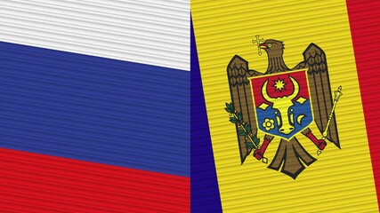 Moldova and Russia Two Half Flags Together Fabric Texture Illustration