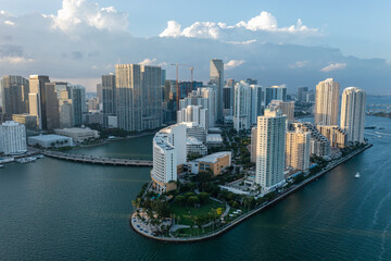 Fototapeta na wymiar Drone Helicopter View of Miamia Beach above Highrises and Condos