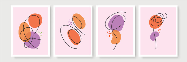 Botanical wall art vector set. Earth tone boho foliage line art drawing with abstract shape. Abstract Plant Art design for wall framed prints, canvas prints, poster, home decor, cover, wallpaper.