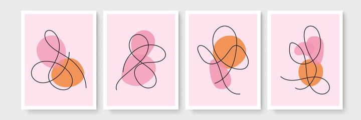 Botanical wall art vector set. Earth tone boho foliage line art drawing with abstract shape. Abstract Plant Art design for wall framed prints, canvas prints, poster, home decor, cover, wallpaper.