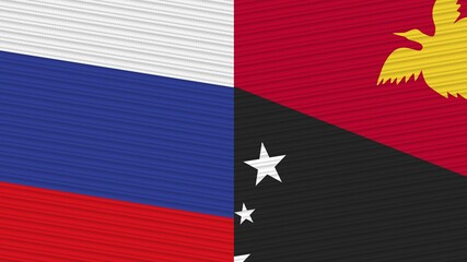 Papua New Guinea and Russia Two Half Flags Together Fabric Texture Illustration