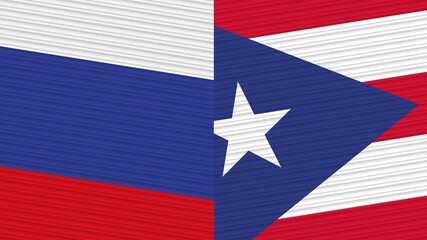 Fototapeta premium Puerto Rico and Russia Two Half Flags Together Fabric Texture Illustration