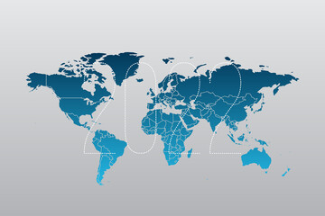 2022 World map infographic symbol. International illustration vector sign. Blue gradient global element for business, presentation, sample, web design, media, news, blog, report