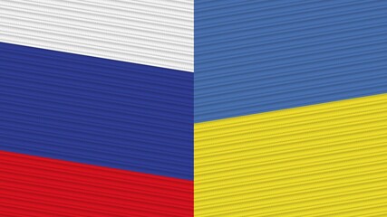 Ukraine and Russia Two Half Flags Together Fabric Texture Illustration