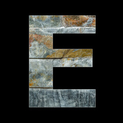 Rustic stone letter E - Black background