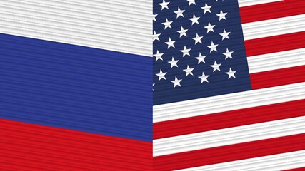 United States of America and Russia Two Half Flags Together Fabric Texture Illustration
