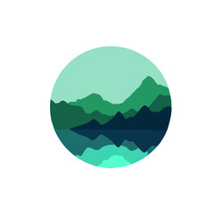 Simple circular Mountain and Sea logo design inspiration