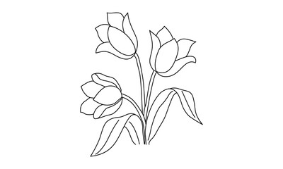 This is tulip flower  line art white and black 