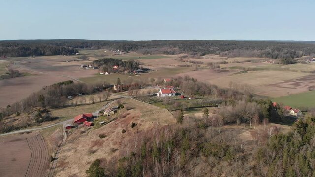 A 4K footage of the Bergum's church near an agricultural field in Sweden