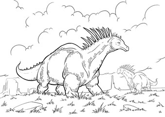 Coloring book for children with a dinosaur hand-painted in cartoon style. A4. coloring page