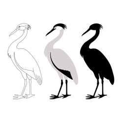 heron vector illustration, flat style, black silhouette